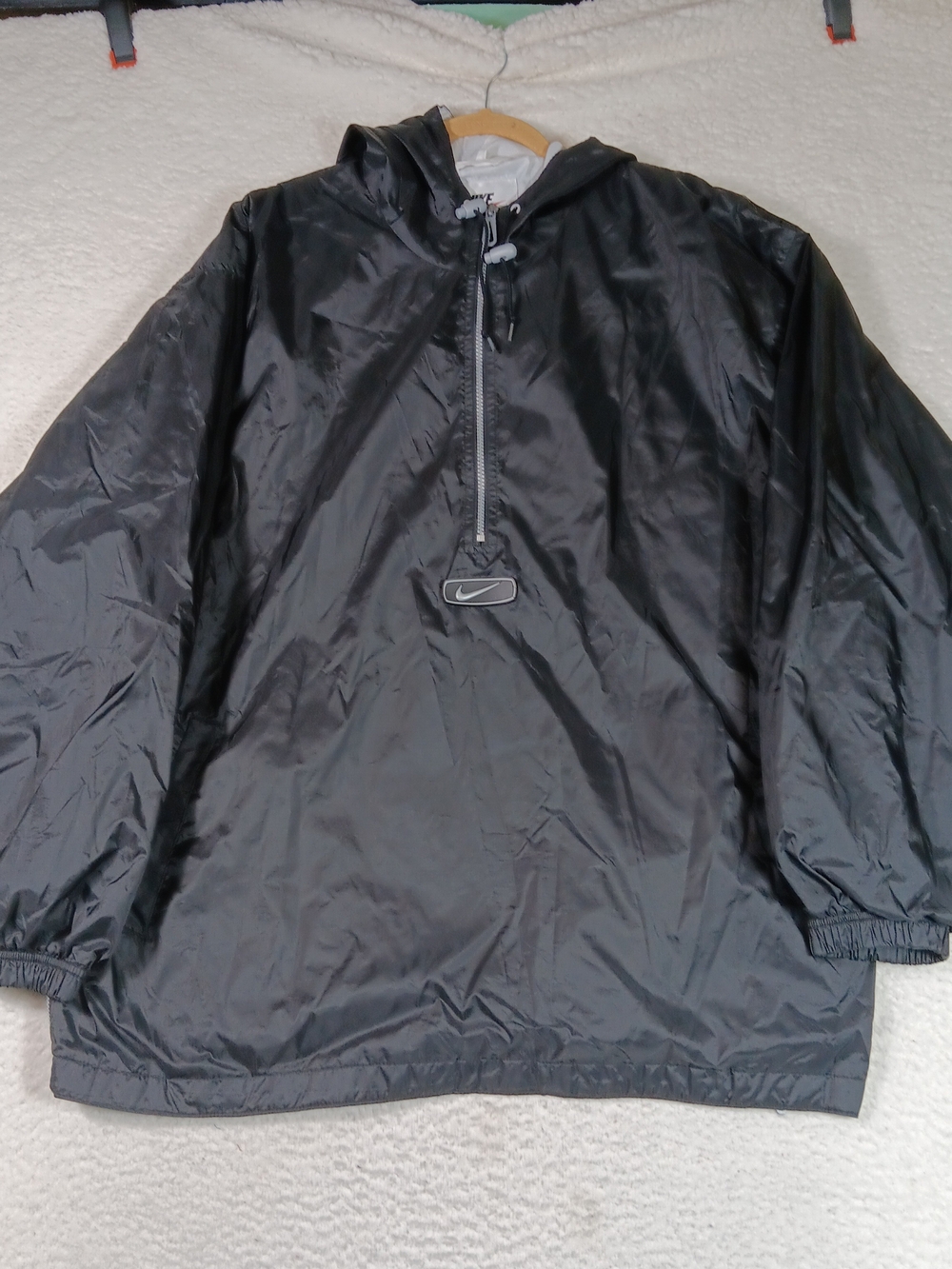 Vintage 90s Nike Jacket Mens XL Black 1/2 Zip Pullover Lined Center Swoosh Wind